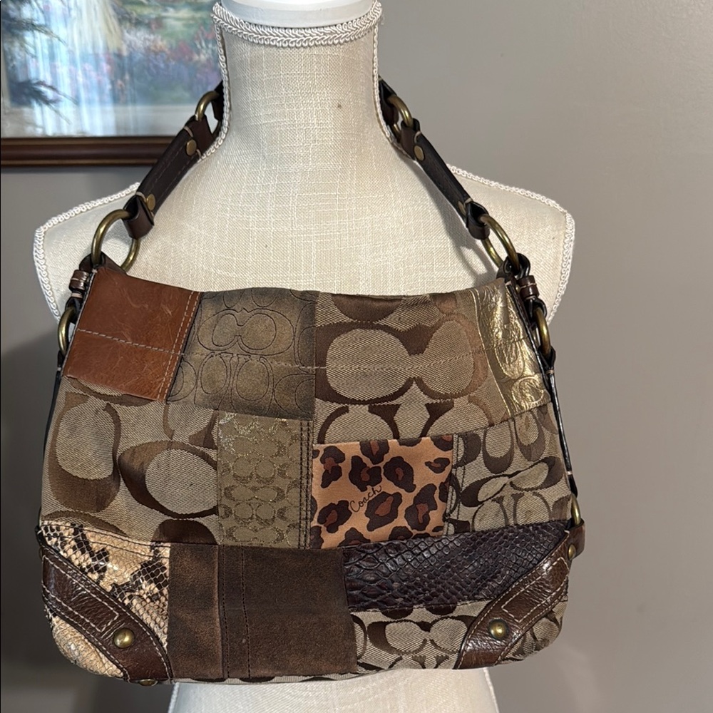 Coach Y2K Brown and Tan Shoulder Bag with Signature Monogram